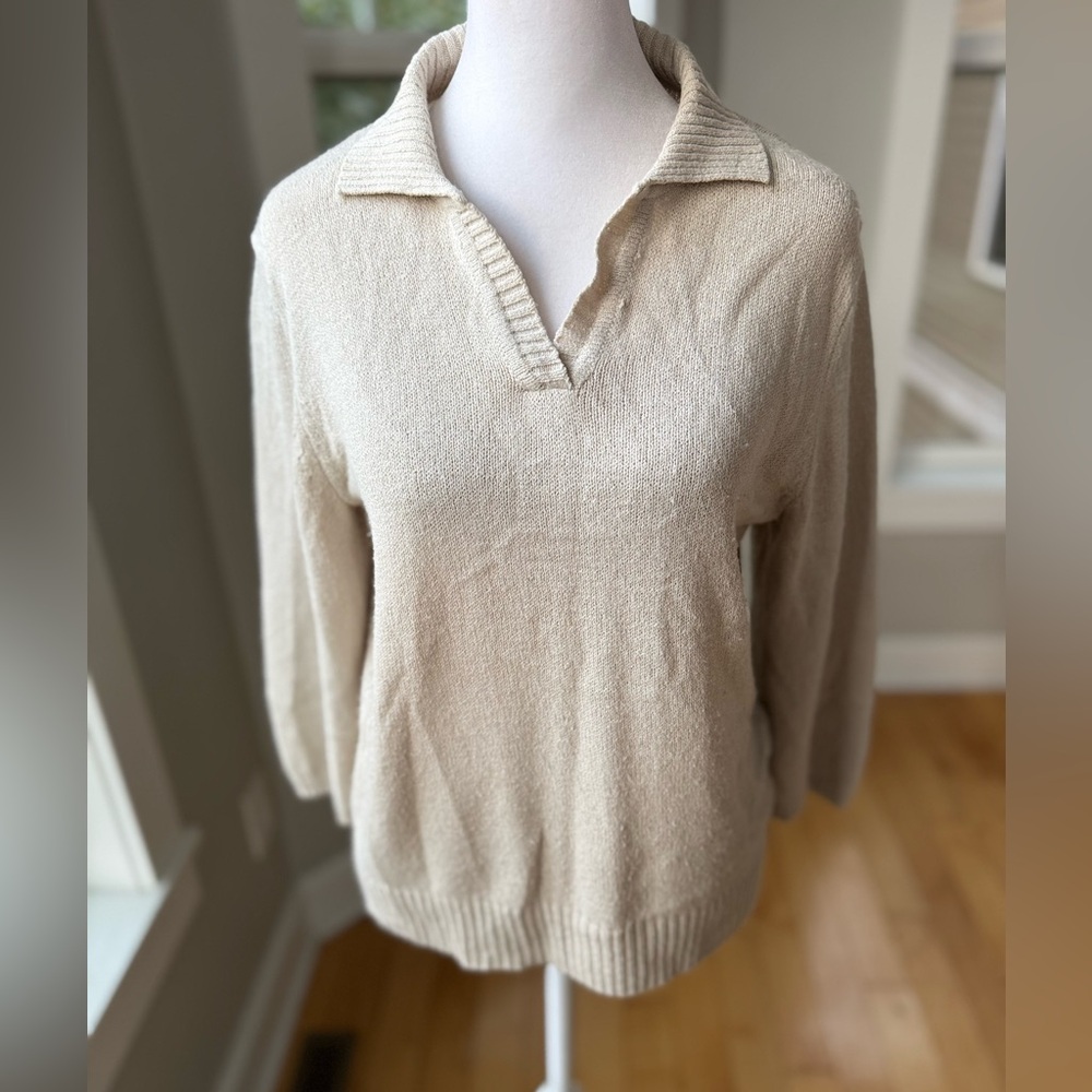 Vintage 90s Carolyn Taylor Essentials Ivory Cream Collared Sweater Size Medium